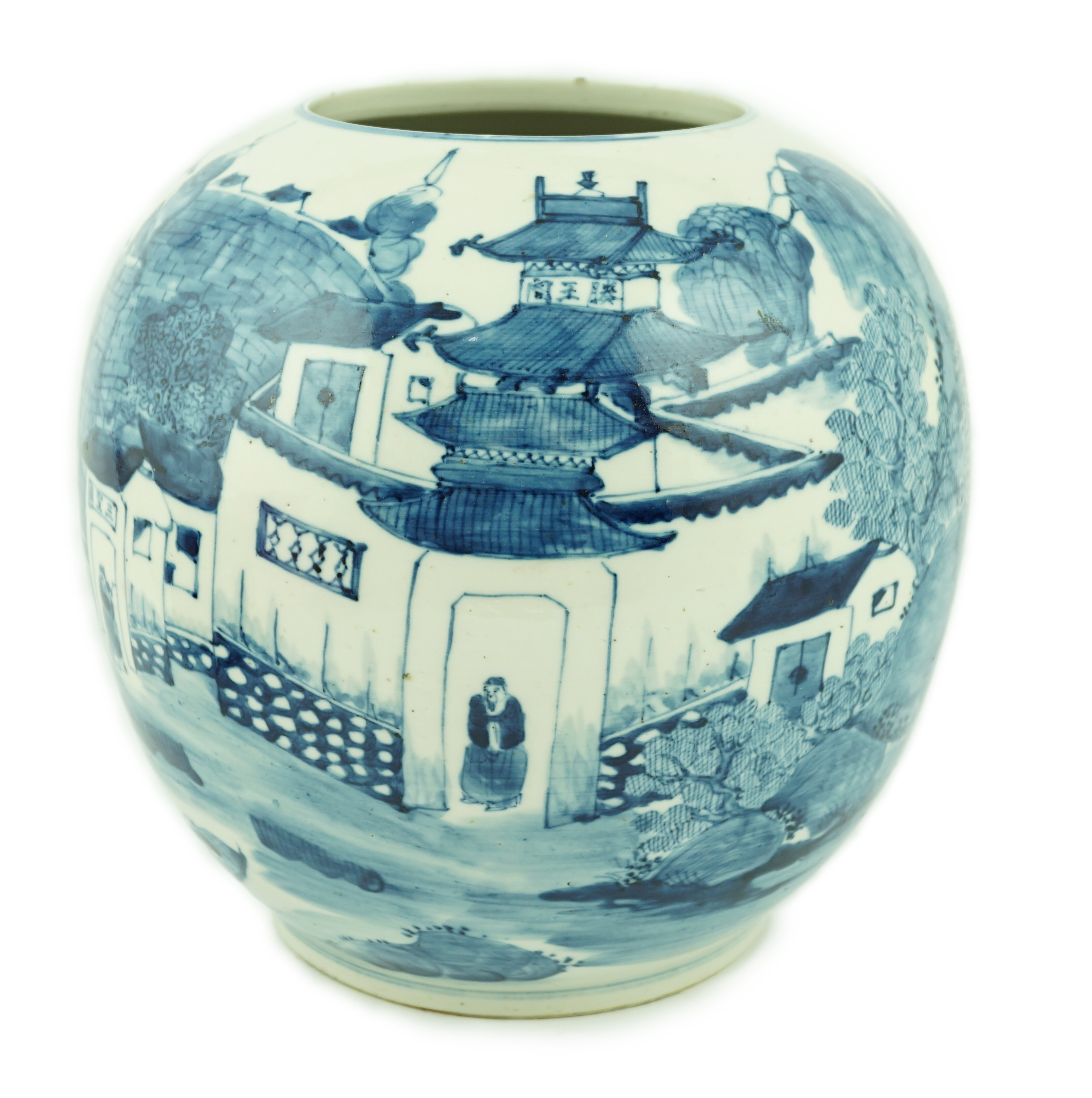 An unusual Chinese blue and white globe-shaped vase, late 19th century